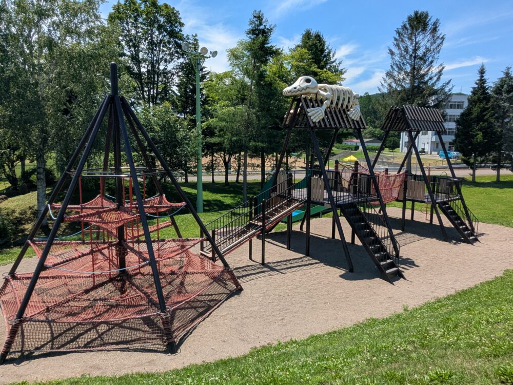 里見が丘公園 恐竜の骨をモチーフにした遊具とネットの遊具